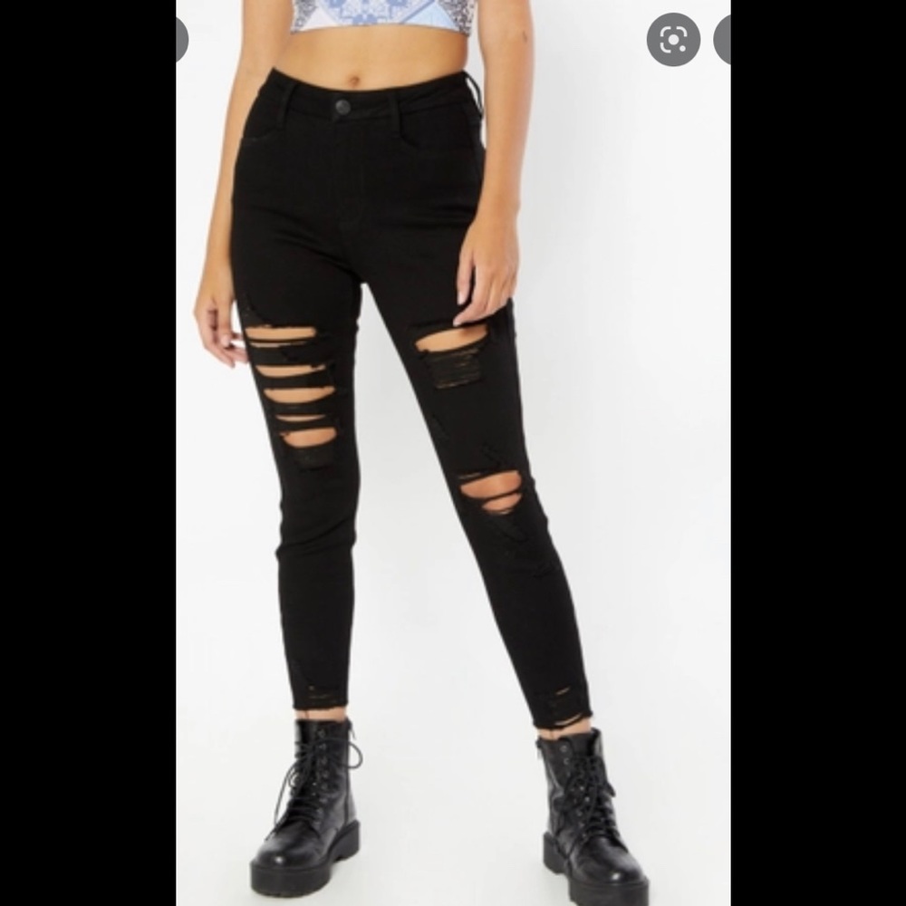 Black High Rise Ripped Curvy Ankle Jeggings